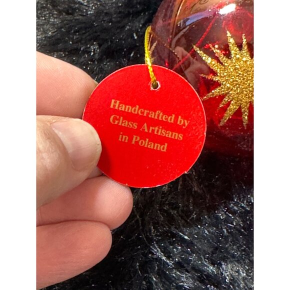 Home For The Holidays Red & Gold Glass Christmas Ornament With Star Design  NEW - Picture 7 of 8